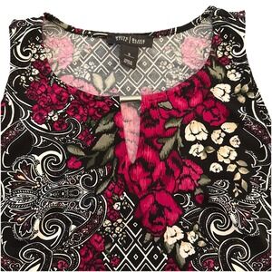 White House Black‎ Market Top Sleeveless Floral Batik Liquid Knit Black White S